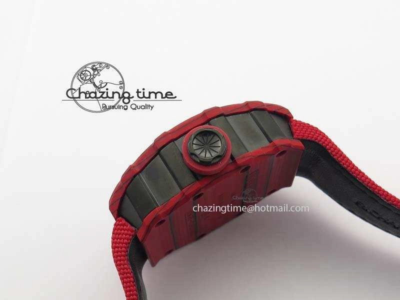 RM 035-2 Red Carbon Red Inner Bezel Skeleton Dial On Red Nylon Strap MIYOTA9015