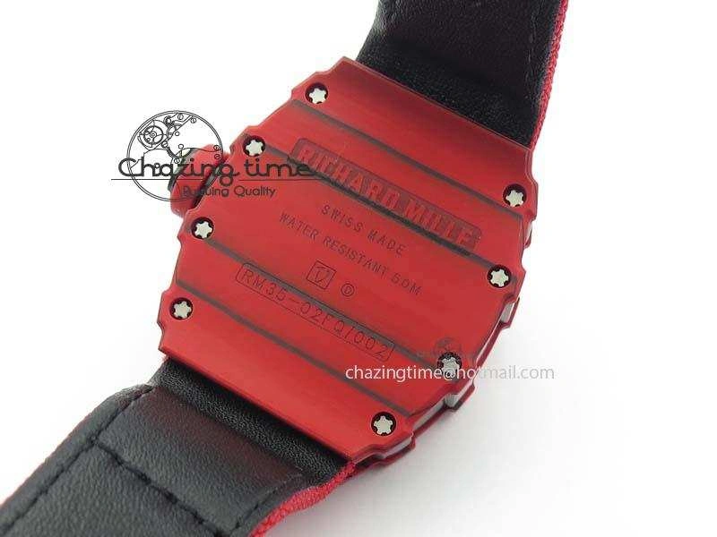RM 035-2 Red Carbon Red Inner Bezel Skeleton Dial On Red Nylon Strap MIYOTA9015