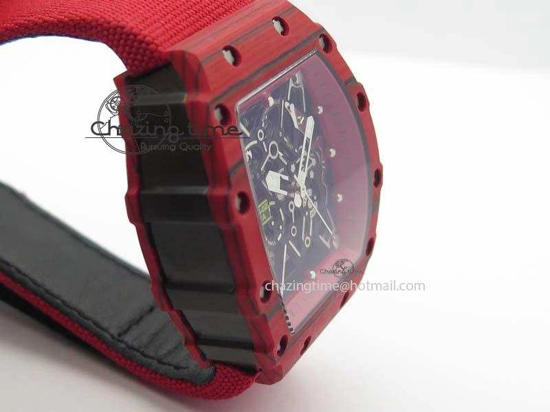 RM 035-2 Red Carbon Red Inner Bezel Skeleton Dial On Red Nylon Strap MIYOTA9015