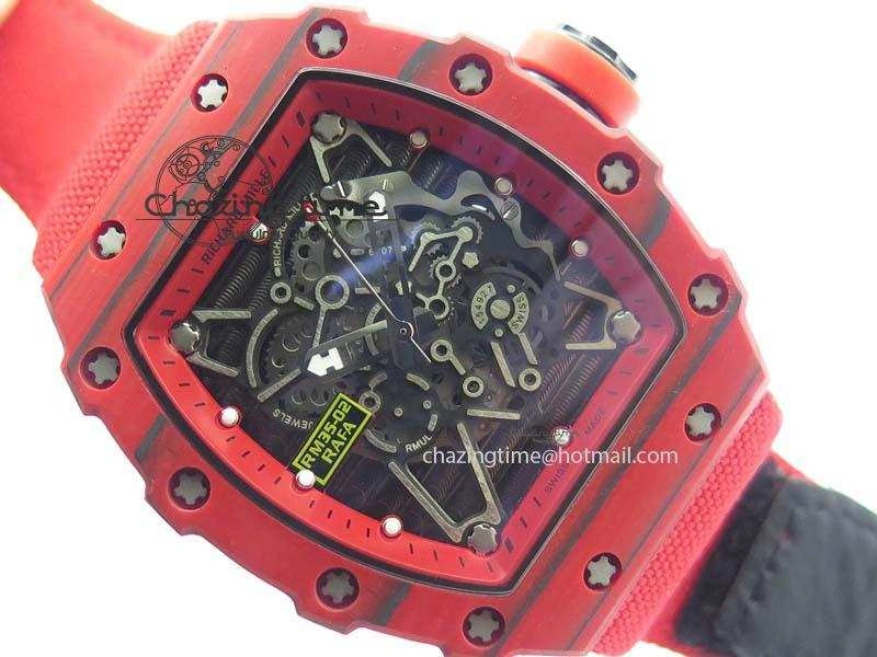 RM 035-2 Red Carbon Red Inner Bezel Skeleton Dial On Red Nylon Strap MIYOTA9015