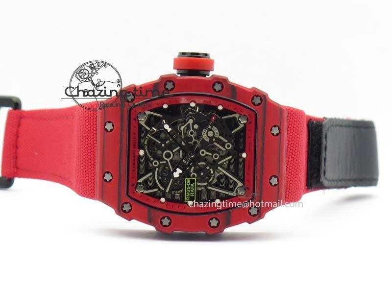 RM 035-2 Red Carbon Red Inner Bezel Skeleton Dial On Red Nylon Strap MIYOTA9015