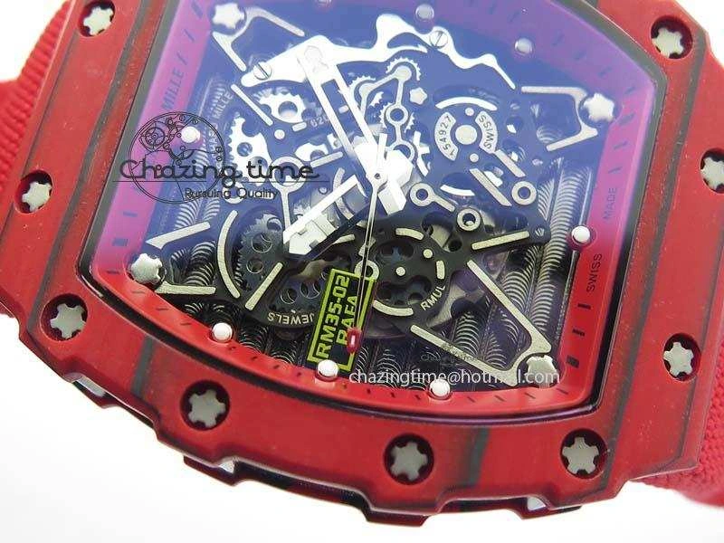 RM 035-2 Red Carbon Red Inner Bezel Skeleton Dial On Red Nylon Strap MIYOTA9015