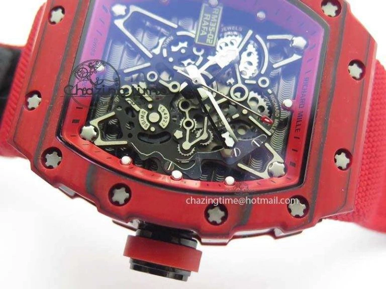 RM 035-2 Red Carbon Red Inner Bezel Skeleton Dial On Red Nylon Strap MIYOTA9015