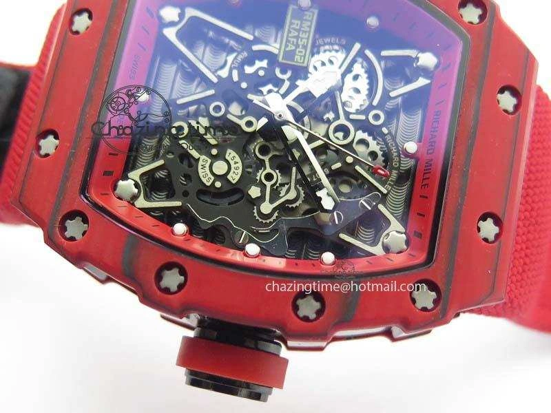RM 035-2 Red Carbon Red Inner Bezel Skeleton Dial On Red Nylon Strap MIYOTA9015