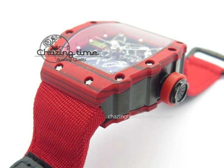 RM 035-2 Red Carbon Red Inner Bezel Skeleton Dial On Red Nylon Strap MIYOTA9015