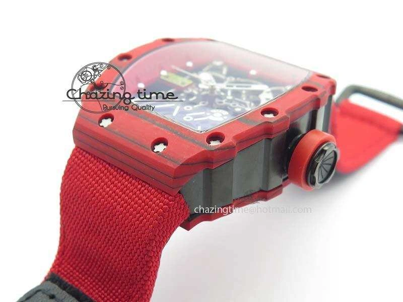 RM 035-2 Red Carbon Red Inner Bezel Skeleton Dial On Red Nylon Strap MIYOTA9015