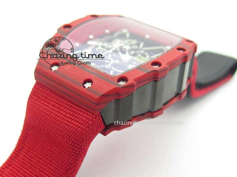 RM 035-2 Red Carbon Red Inner Bezel Skeleton Dial On Red Nylon Strap MIYOTA9015