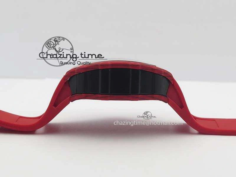RM 035-2 Red Carbon Red Inner Bezel Skeleton Dial On Red Rubber Strap MIYOTA9015