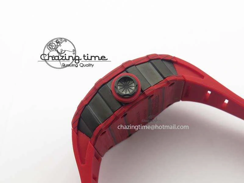 RM 035-2 Red Carbon Red Inner Bezel Skeleton Dial On Red Rubber Strap MIYOTA9015
