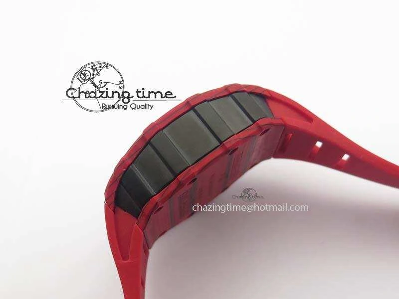 RM 035-2 Red Carbon Red Inner Bezel Skeleton Dial On Red Rubber Strap MIYOTA9015