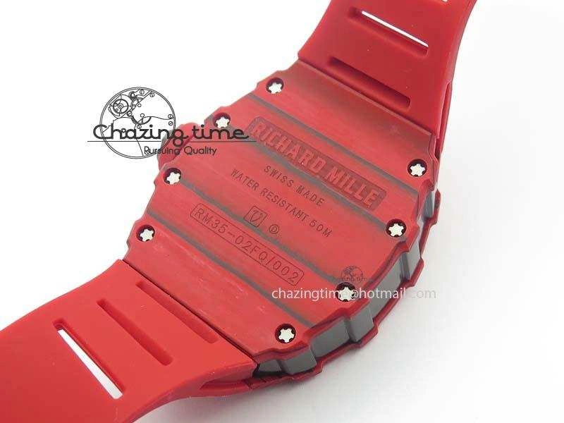 RM 035-2 Red Carbon Red Inner Bezel Skeleton Dial On Red Rubber Strap MIYOTA9015