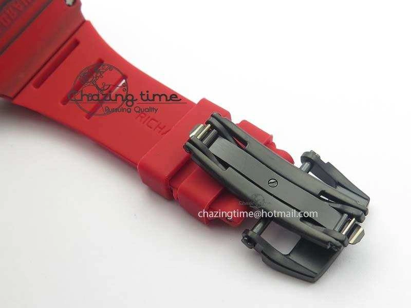 RM 035-2 Red Carbon Red Inner Bezel Skeleton Dial On Red Rubber Strap MIYOTA9015