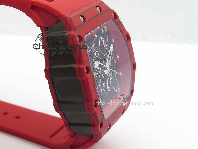 RM 035-2 Red Carbon Red Inner Bezel Skeleton Dial On Red Rubber Strap MIYOTA9015