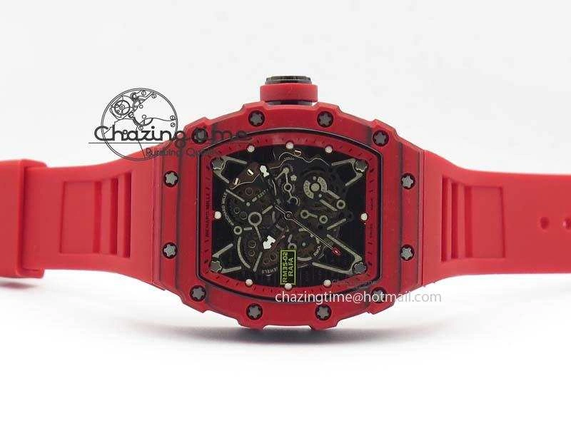 RM 035-2 Red Carbon Red Inner Bezel Skeleton Dial On Red Rubber Strap MIYOTA9015