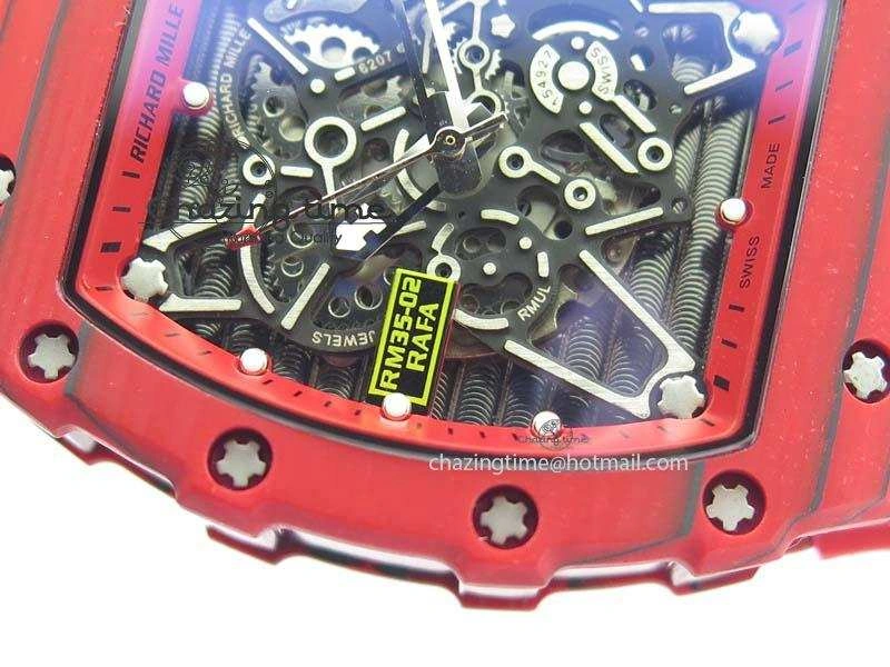 RM 035-2 Red Carbon Red Inner Bezel Skeleton Dial On Red Rubber Strap MIYOTA9015