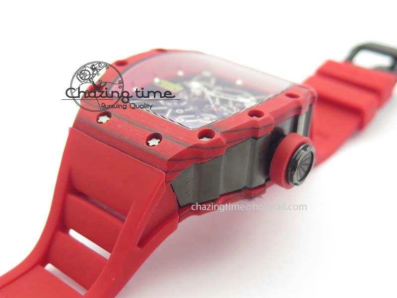 RM 035-2 Red Carbon Red Inner Bezel Skeleton Dial On Red Rubber Strap MIYOTA9015
