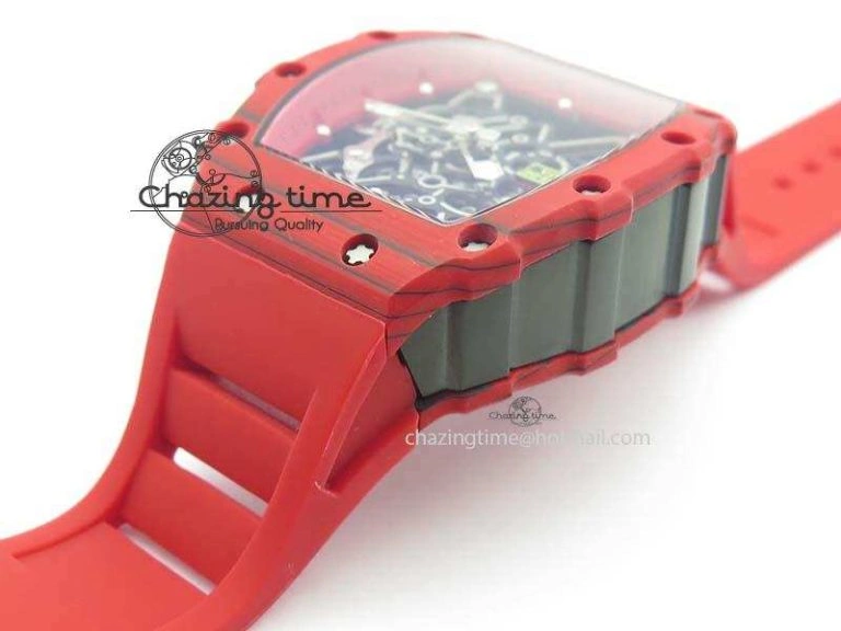 RM 035-2 Red Carbon Red Inner Bezel Skeleton Dial On Red Rubber Strap MIYOTA9015