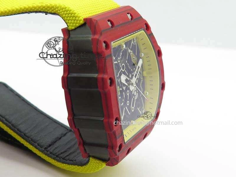 RM 035-2 Red Carbon Yellow Inner Bezel Skeleton Dial On Yellow Nylon Strap MIYOTA9015