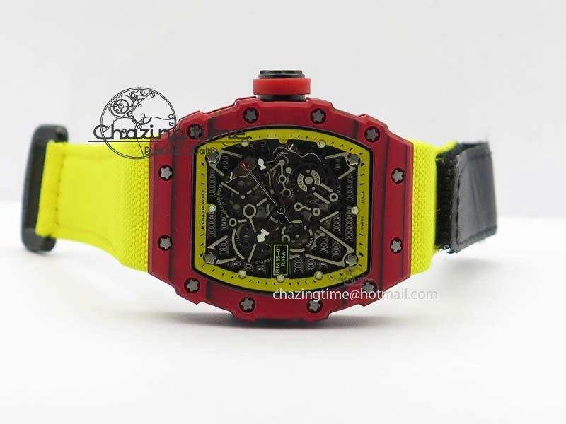 RM 035-2 Red Carbon Yellow Inner Bezel Skeleton Dial On Yellow Nylon Strap MIYOTA9015