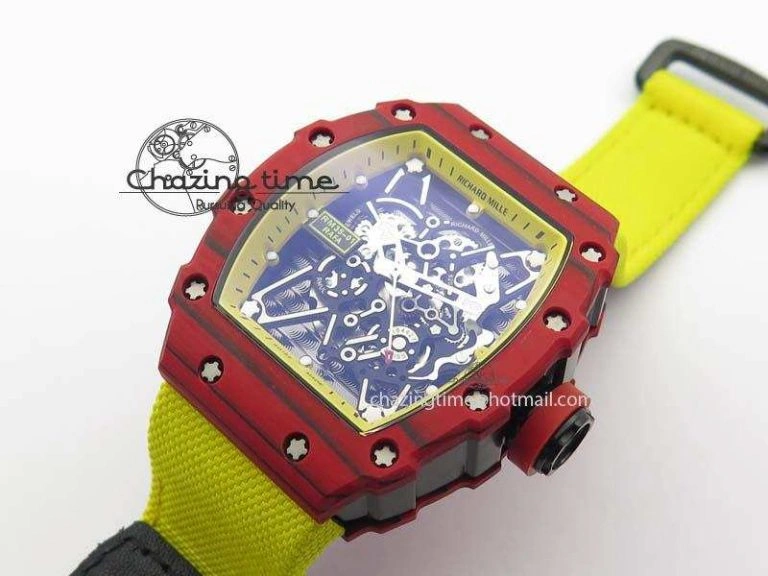 RM 035-2 Red Carbon Yellow Inner Bezel Skeleton Dial On Yellow Nylon Strap MIYOTA9015