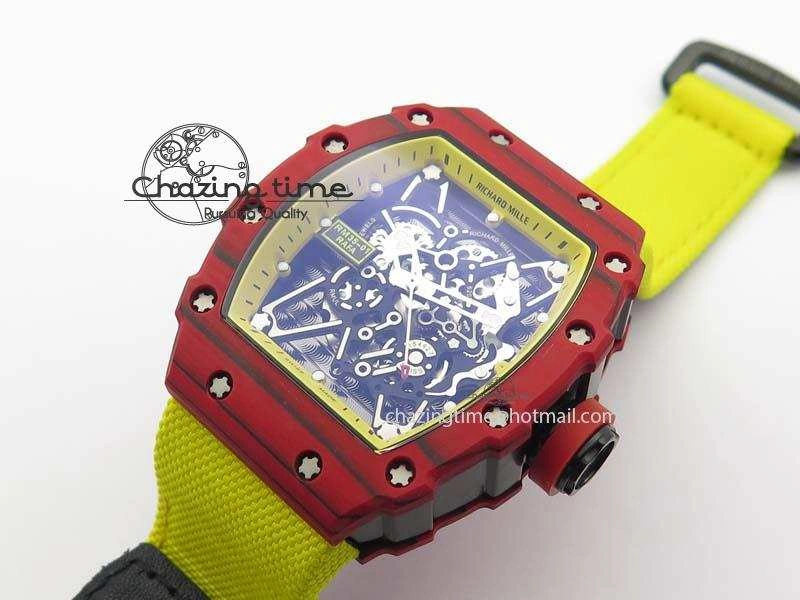 RM 035-2 Red Carbon Yellow Inner Bezel Skeleton Dial On Yellow Nylon Strap MIYOTA9015
