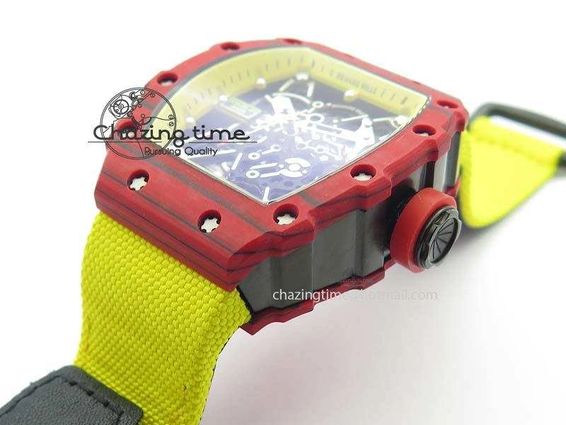 RM 035-2 Red Carbon Yellow Inner Bezel Skeleton Dial On Yellow Nylon Strap MIYOTA9015