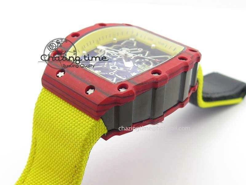 RM 035-2 Red Carbon Yellow Inner Bezel Skeleton Dial On Yellow Nylon Strap MIYOTA9015