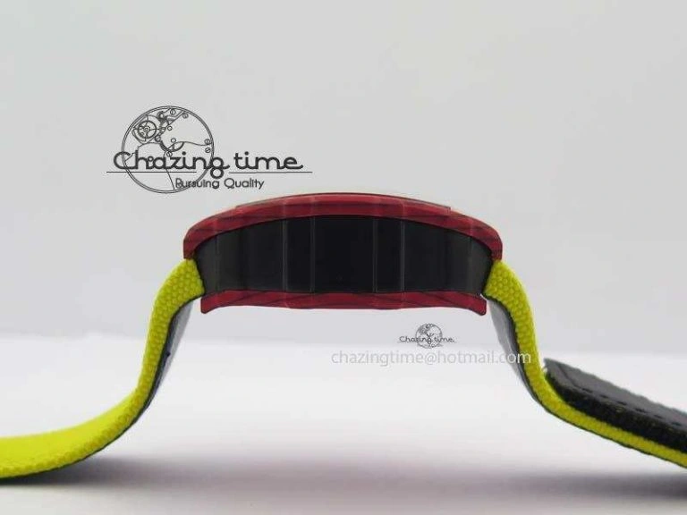 RM 035-2 Red Carbon Yellow Inner Bezel Skeleton Dial On Yellow Nylon Strap MIYOTA9015