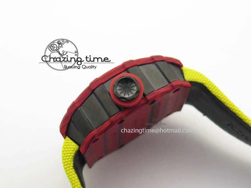 RM 035-2 Red Carbon Yellow Inner Bezel Skeleton Dial On Yellow Nylon Strap MIYOTA9015