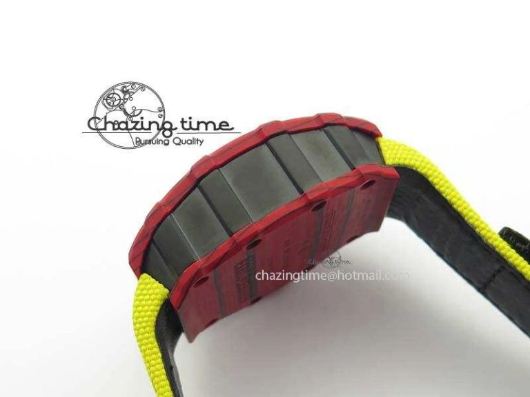 RM 035-2 Red Carbon Yellow Inner Bezel Skeleton Dial On Yellow Nylon Strap MIYOTA9015