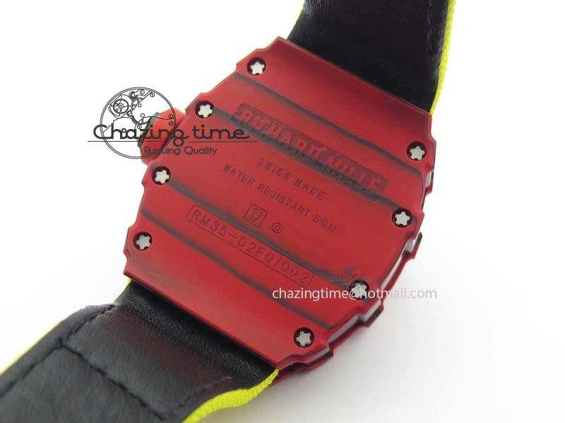 RM 035-2 Red Carbon Yellow Inner Bezel Skeleton Dial On Yellow Nylon Strap MIYOTA9015