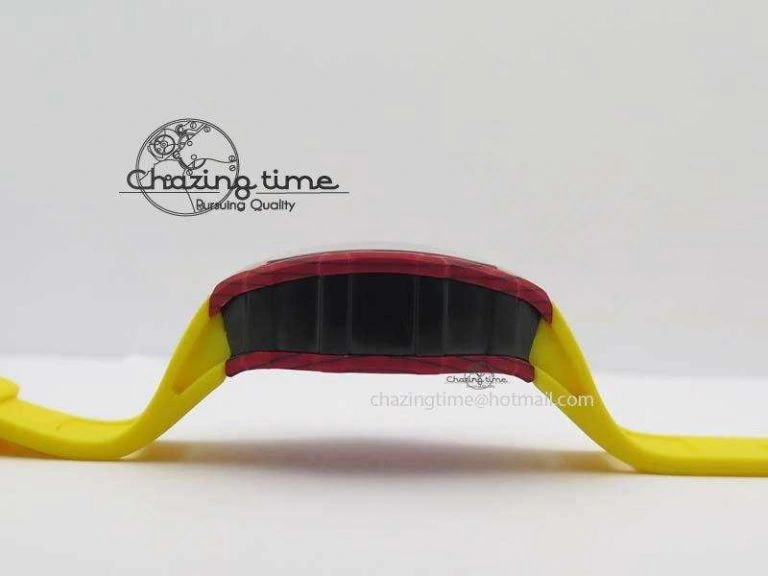 RM 035-2 Red Carbon Yellow Inner Bezel Skeleton Dial On Yellow Rubber Strap MIYOTA9015