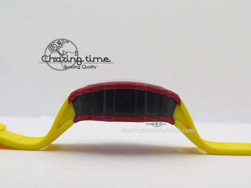 RM 035-2 Red Carbon Yellow Inner Bezel Skeleton Dial On Yellow Rubber Strap MIYOTA9015