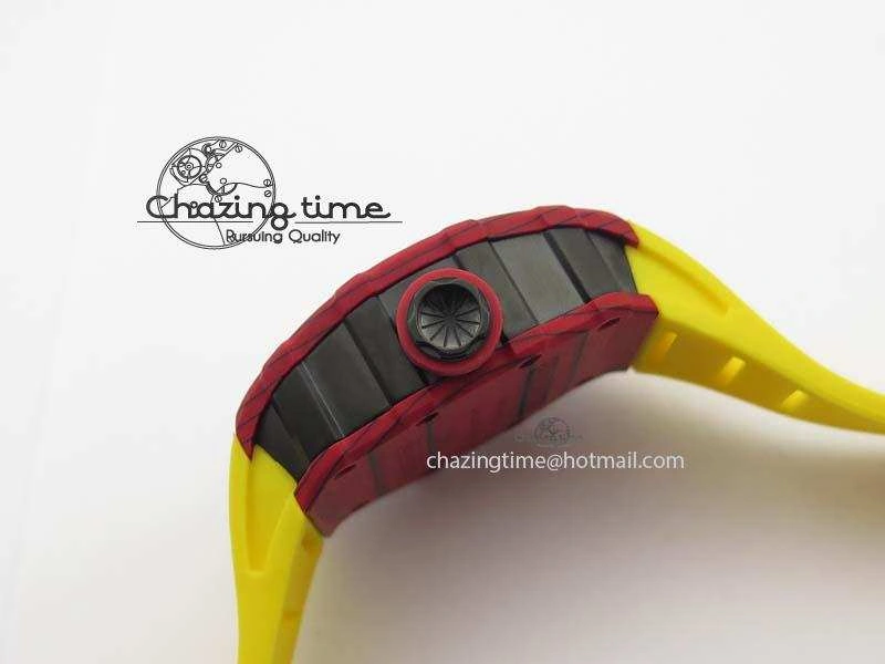 RM 035-2 Red Carbon Yellow Inner Bezel Skeleton Dial On Yellow Rubber Strap MIYOTA9015