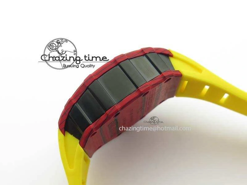 RM 035-2 Red Carbon Yellow Inner Bezel Skeleton Dial On Yellow Rubber Strap MIYOTA9015