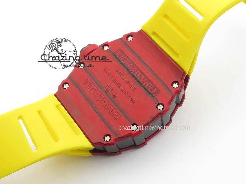 RM 035-2 Red Carbon Yellow Inner Bezel Skeleton Dial On Yellow Rubber Strap MIYOTA9015