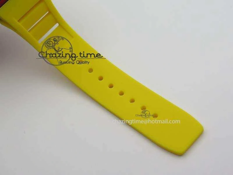 RM 035-2 Red Carbon Yellow Inner Bezel Skeleton Dial On Yellow Rubber Strap MIYOTA9015