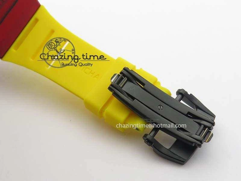 RM 035-2 Red Carbon Yellow Inner Bezel Skeleton Dial On Yellow Rubber Strap MIYOTA9015