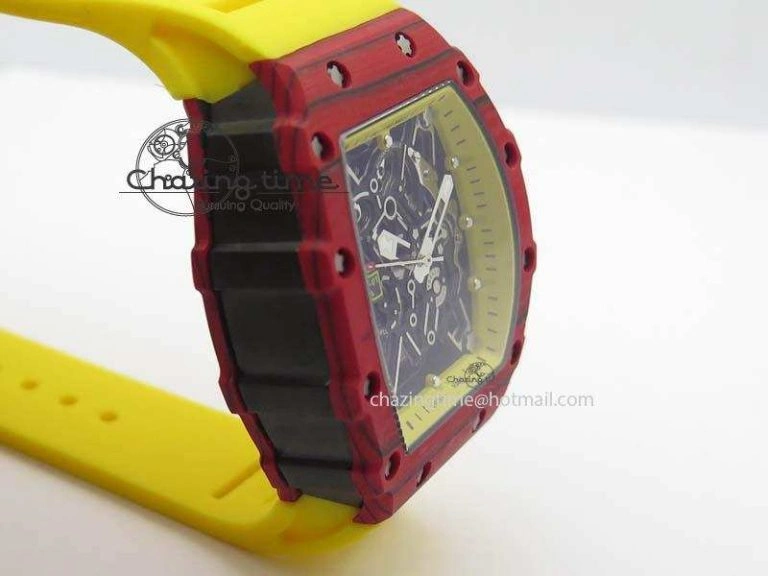 RM 035-2 Red Carbon Yellow Inner Bezel Skeleton Dial On Yellow Rubber Strap MIYOTA9015