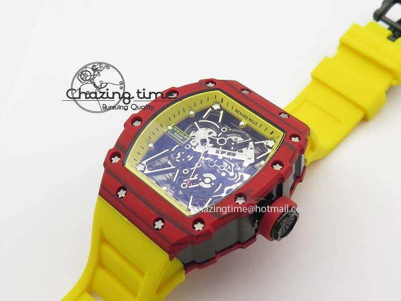 RM 035-2 Red Carbon Yellow Inner Bezel Skeleton Dial On Yellow Rubber Strap MIYOTA9015