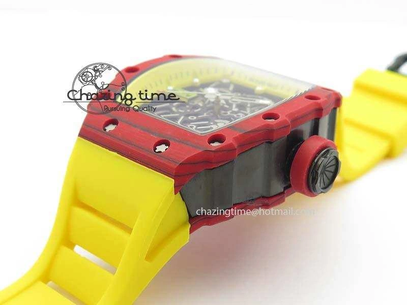 RM 035-2 Red Carbon Yellow Inner Bezel Skeleton Dial On Yellow Rubber Strap MIYOTA9015