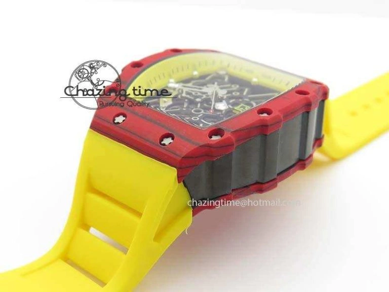 RM 035-2 Red Carbon Yellow Inner Bezel Skeleton Dial On Yellow Rubber Strap MIYOTA9015