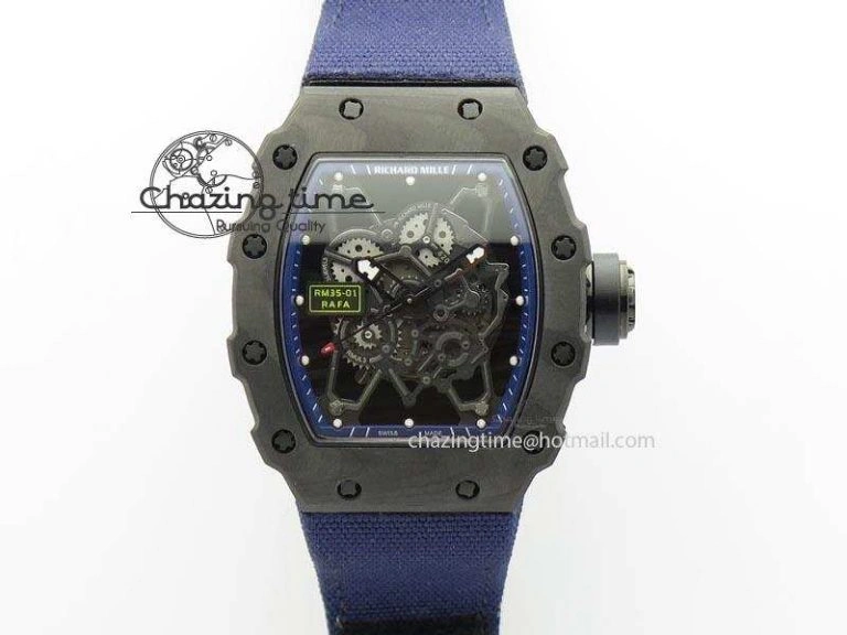 RM 035 Forge Carbon Blue Inner Bezel Skeleton Dial On Blue Nylon Strap MIYOTA9015