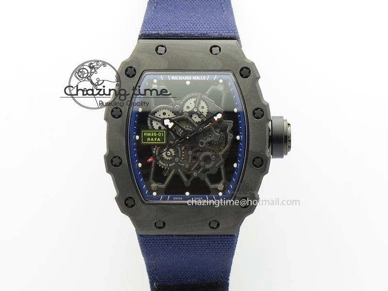 RM 035 Forge Carbon Blue Inner Bezel Skeleton Dial On Blue Nylon Strap MIYOTA9015