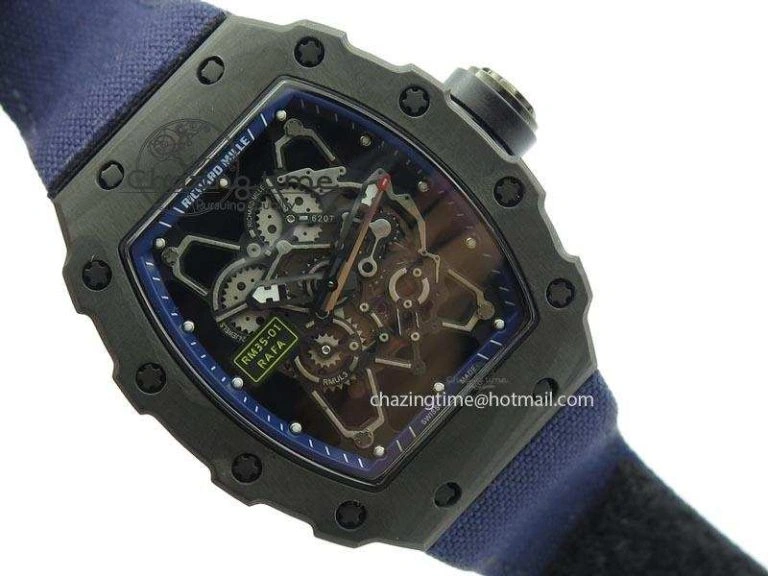 RM 035 Forge Carbon Blue Inner Bezel Skeleton Dial On Blue Nylon Strap MIYOTA9015