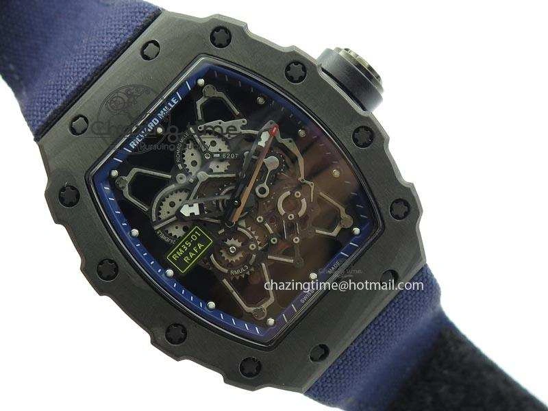 RM 035 Forge Carbon Blue Inner Bezel Skeleton Dial On Blue Nylon Strap MIYOTA9015