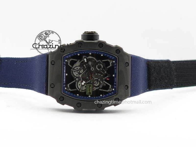 RM 035 Forge Carbon Blue Inner Bezel Skeleton Dial On Blue Nylon Strap MIYOTA9015