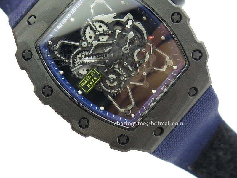RM 035 Forge Carbon Blue Inner Bezel Skeleton Dial On Blue Nylon Strap MIYOTA9015
