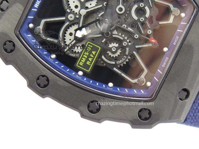 RM 035 Forge Carbon Blue Inner Bezel Skeleton Dial On Blue Nylon Strap MIYOTA9015