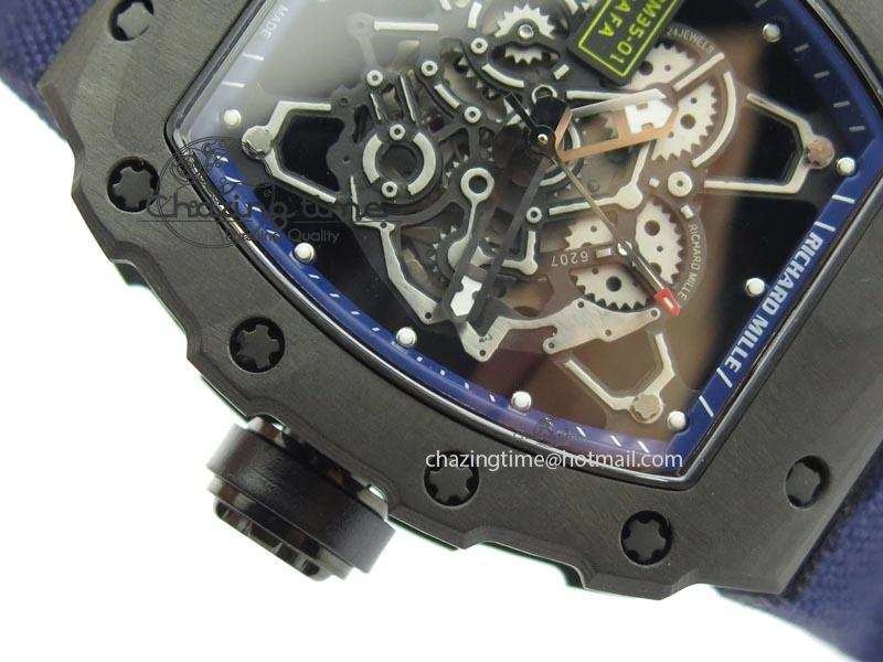 RM 035 Forge Carbon Blue Inner Bezel Skeleton Dial On Blue Nylon Strap MIYOTA9015